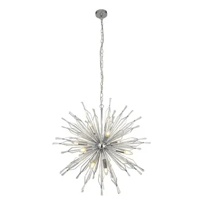 Searchlight Starburst Light Chrome Pendant, Clear Glass Bead Detail