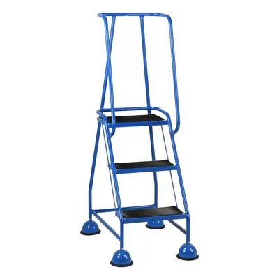 3 Tread Mobile Warehouse Steps BLUE 1.43m Portable Safety Ladder & Wheels