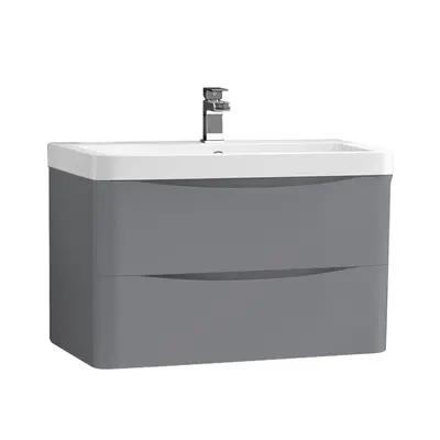 NRG 800mm Gloss Grey Drawer Wall Hung Bathroom Cabinet Vanity Sink Unit with Basin