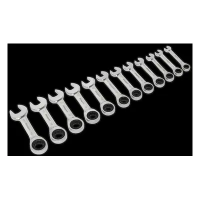 Stubby Ratchet Combination Spanner Set 12pc Metric