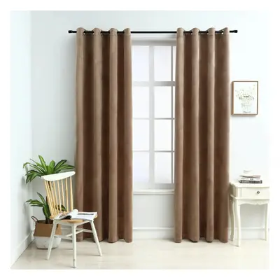 vidaXL 2x Blackout Curtains with Metal Rings Velvet Beige 140x225cm Blind