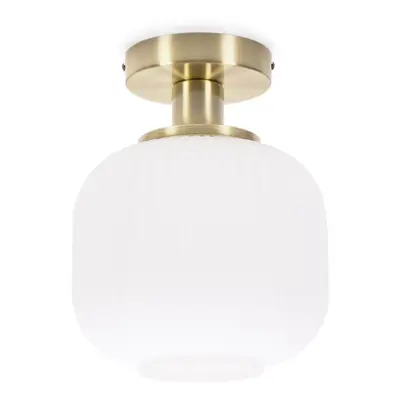 ValueLights Calpe Frosted Glass Shade Flush Gold Stem Ceiling Light