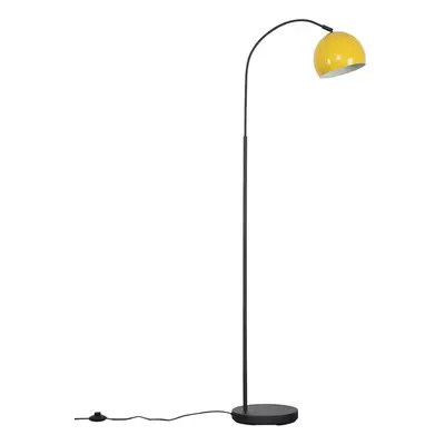 Modern Designer Style Dark Grey Curved Stem Floor Lamp with a Yellow Dome Shade