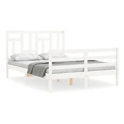 (white, x cm) vidaXL Bed Frame Bed Base Wooden Bed with Headboard White King Size Solid Wood