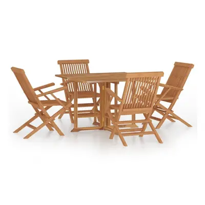 vidaXL Solid Wood Teak Folding Outdoor Dining Set Piece Wooden Dining Set