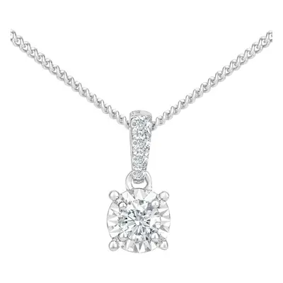 Jewelco London 18ct White Gold Round 10pts Diamond 2pts Solitaire Pendant Necklace inch 46cm - P