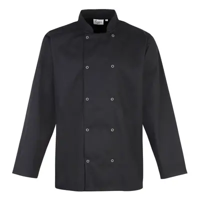 (M, Black) Premier Studded Front Long Sleeve Chefs Jacket / Chefswear (Pack of 2)