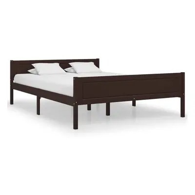 vidaXL Solid Pinewood Bed Frame 160x200 cm Dark Brown Wooden Base Bedstead