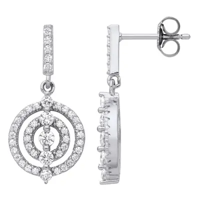 Jewelco London Ladies Rhodium Plated Sterling Silver CZ Archery Target Crop Circles Drop Earring