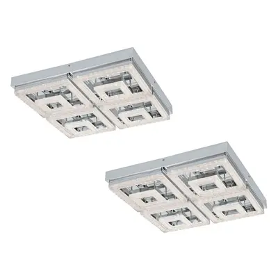 2 PACK Wall Flush Ceiling Light Chrome Shade Chrome Clear Plastic Crystal LED