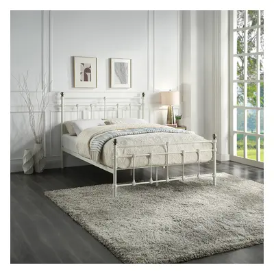 (Small Double x 190cm, No Mattress) BAYFORD WHITE TRADITIONAL METAL BED FRAME