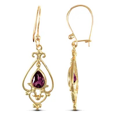 Jewelco London Ladies 9ct Yellow Gold Purple Pear Amethyst Tears of Joy Chandelier Drop Earrings