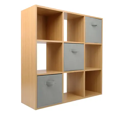 (3 Grey Drawers) Charles Jacobs Oak Cube Open Book Shelf Storage