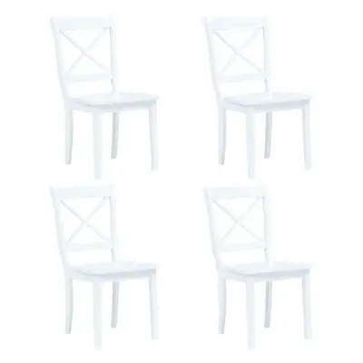 vidaXL 4x Solid Rubber Wood Dining Chairs Sturdy White Wooden Kitchen Seating