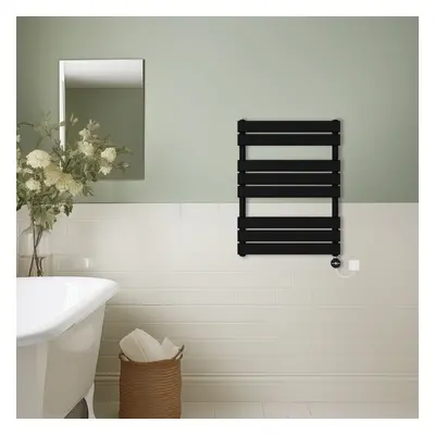 (Black, 800x600mm) Prefilled Thermostatic Electric Flat Panel Heated Towel Rail Ladder Warmer Ra