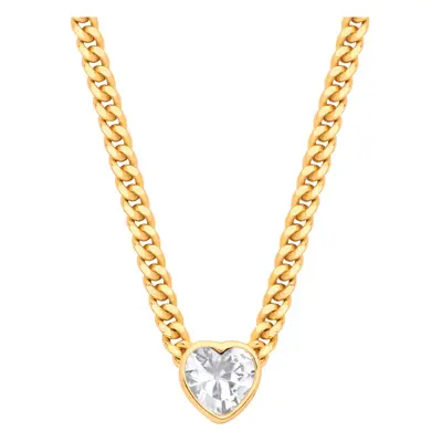 Jewelco London Ladies Gold-Plated Silver Heart CZ Solitaire Collarette Curb Chain Lavalier Neckl