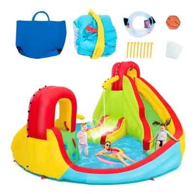 Bouncy Water Castle Inflatable Water Park Slide w/Climbing Wall Water Gun