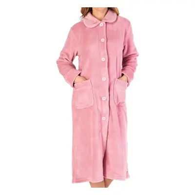 (Pink, - UK 24/26) Slenderella Ladies Button Up Fleece Waffle Detail Dressing Gown