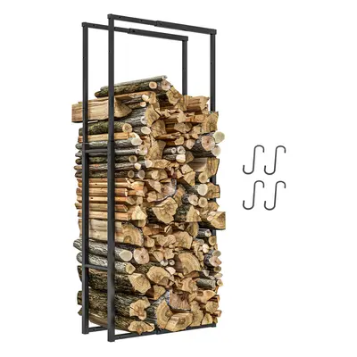 Outsunny 100-150cm Retractable Metal Firewood Log Holder Rack with Hooks