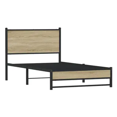 vidaXL Metal Bed Frame with Headboard Bed Base Bedstead Sonoma Oak 107x203 cm