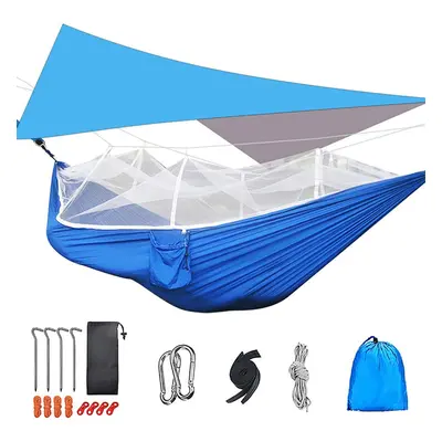 (Blue) 300kg Portable Double Camping Hammock Parachute Fabric With Mosquito Net