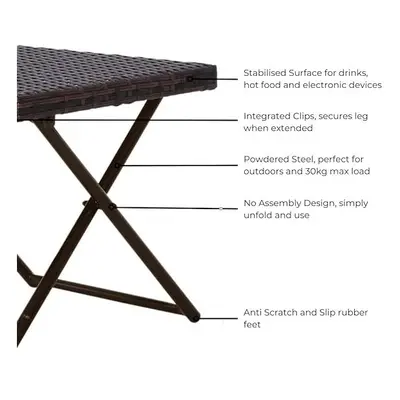 (Brown) EVRE Capri Folding Rattan Table Outdoor Portable