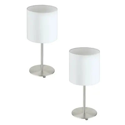 2 PACK Table Desk Lamp Colour Satin Nickel Steel Shade White Fabric E27 1x60W