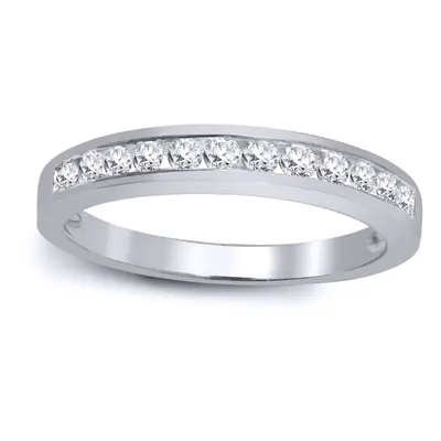 (Q) Jewelco London Ladies Solid 9ct White Gold Channel Set Round H I1 0.35ct Diamond Dainty Band