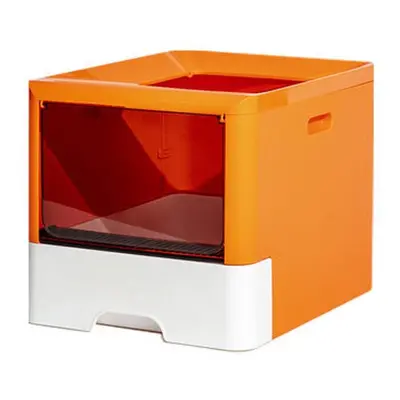 (orange) Cat Bedpan Enclosed Cat Litter Box Top Entry Litter Pan Potable Drawer