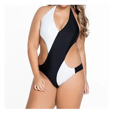 (XL) Women Sexy Plus Size Bikini Swimwear One-Piece Jumpsuits V-Neckline Bathing Swimming Suit