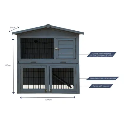 (Brown) Charles Bentley Two Storey Rabbit Hutch with Play Area Rubber Coated Mesh Stainless Stee