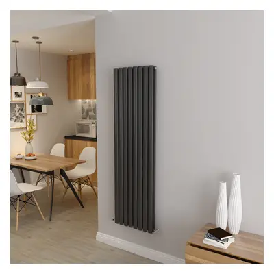 (Double 1600x472mm, Anthracite) Designer Oval Column Radiator Central Heating