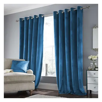 (66" x 72" (168cm x 183cm), Blue Velvet Curtain) Velvet Curtains Eyelet Ring Top Pair Fully Line