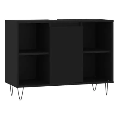 (black) vidaXL Bathroom Cabinet Vanity Unit Highboard Cupboard Black Engineered Wood