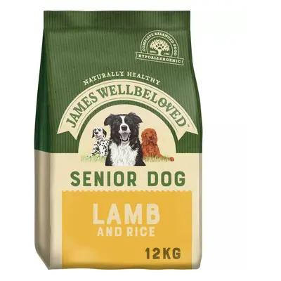 12kg James Wellbeloved Natural Senior Complete Dry Dog Food Lamb & Rice Biscuits