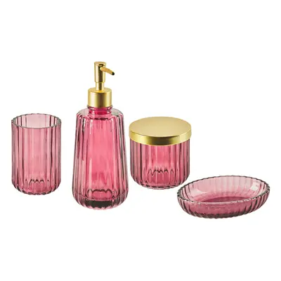 Glass 4-Piece Bathroom Accessories Set Pink CARDENA