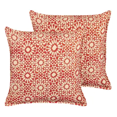 Set of Cotton Cushions Geometric Pattern x cm Red CEIBA