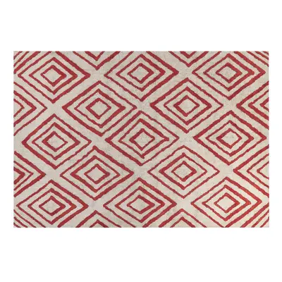 Shaggy Cotton Area Rug x cm Off-White and Red HASKOY