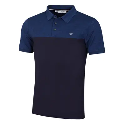 (2XL, Cobalt Marl/Navy) Calvin Klein Mens Colour Block Lightweight Breathable Golf Polo Shirt