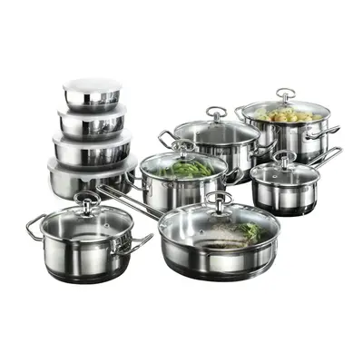 Karcher Jasmin Cookware Set with Pan, Stainless Steel, 20-Piece with glass Lids and Bowls