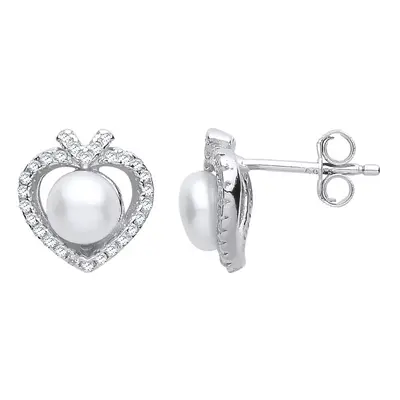 Jewelco London Ladies Sterling Silver Cubic Zirconia & Freshwater Cultured Pearl Full Moon Love 