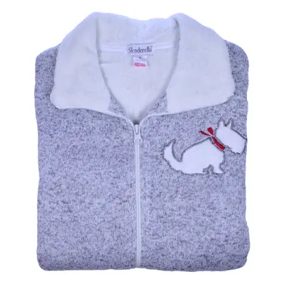 (Light Grey, Small - UK 10/12) Slenderella Ladies Scottie Dog All In One Knitted Marl Zip Up Pyj