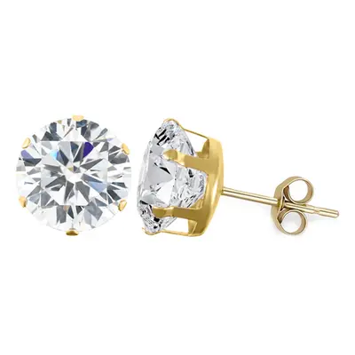 Jewelco London 9ct Yellow Gold White Round Brilliant Cubic Zirconia Claw Solitaire Stud Earrings