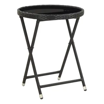 Tea Table Black cm Poly Rattan and Tempered Glass