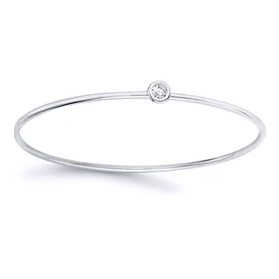 Jewelco London 18ct White Gold Diamond Donut Bezel Solitaire Bangle Bracelet 1.5mm 14pts - BGNR0