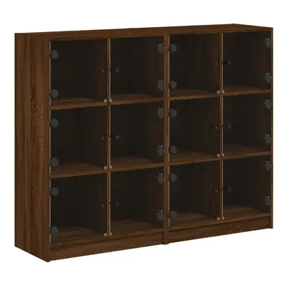 (brown oak) vidaXL Bookcase with Doors Bookshelf Storage Rack Cabinet Engineered Wood