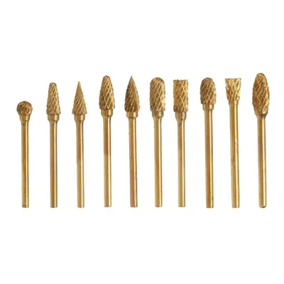 10Pcs Titanium Coated Tungsten Carbide Burr Rotary Drill Bits 1/8 Inch Shank Cutter Files