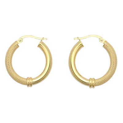 Jewelco London Ladies 9ct Yellow Gold Snake Skin Mesh Collared Styles Clash 3mm Hoop Creole Earr