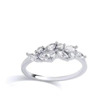 (L) Jewelco London Sterling Silver CZ Fancy Leaf Ring Cocktail Ring - GVR908