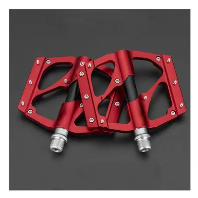 (Red) Bicycle Pedals Aluminum Alloy Non-slip High Speed Bearing Hollow-carved Dustproof